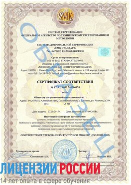 Образец сертификата соответствия Лесной Сертификат ISO 22000